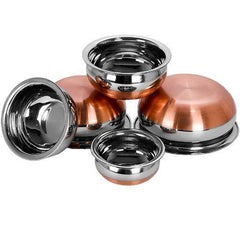 Stainless Steel Copper Bottom Kitchen Serving,Cooking Bowl Handi Set 5-Pieces Biryani Handi,Biryani, Punjabi Pot Pan Combo Handi Set 5 Piece