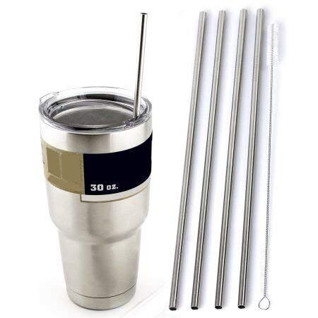 Stainless Steel Straws for Drinking with Brushes Pack of 10Pieces (4 Bent + 4 Straight + 2 Brushes), Silver with Carry Pouch