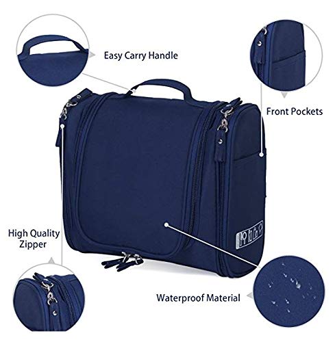 Nylon Multifunctional Travel Pouch Bag Extra Large Makeup Organiser with Hook (Navy Blue) 23.11x10.41x20.57 cm