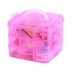 Plastic 3 Tier Stackable Adjustable 18 Compartment Slot Snap (Light Pink)