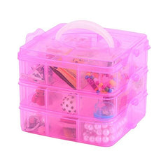 Plastic 3 Tier Stackable Adjustable 18 Compartment Slot Snap-Lock Bead Craft Jewellery Tool Organiser (Light Pink)