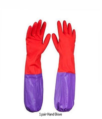 Reusable Rubber Latex PVC Flock lined Long Sleeves elbow length Hand Gloves for Kitchen Dish-Washing, Cleaning, Gardening, Laundry and Sanitation and Lab Work ( Red Long Elbow)
