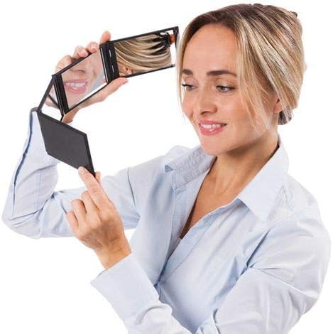 Tri-Fold Travel Makeup Mirror with 4 Panels Portable Folding Vanity Mirror for Desk Bathroom and Travel Use Adjustable Angle Lightweight Compact Grooming Mirror