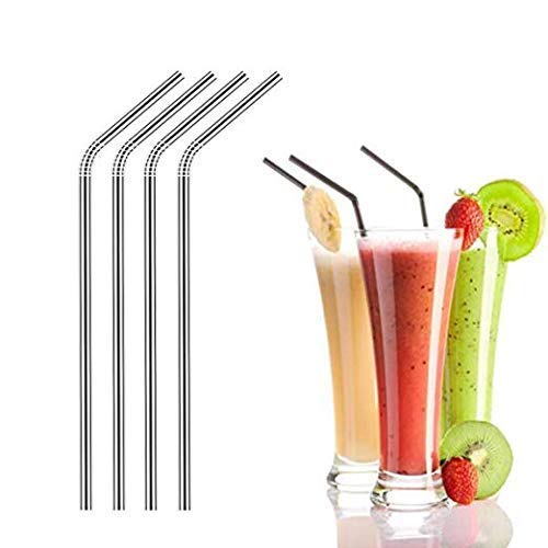 Reusable Food Grade Stainless Steel Metal Drinking Straws with Brush (Bent) (4 Bent + 1 Brush)