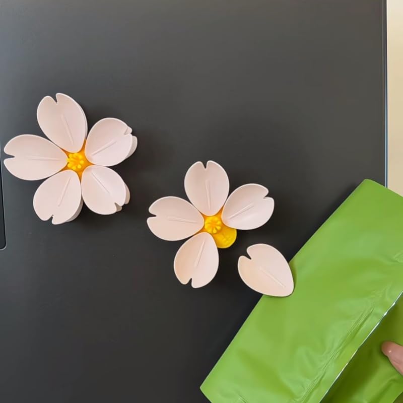 2-in-1 Sakura Food Bag Clip & Fridge Magnets, 3D Plastic Flower Snack Sealing Clip, Creative Dual Use for Kitchen, Home & Office Decor (Pink)