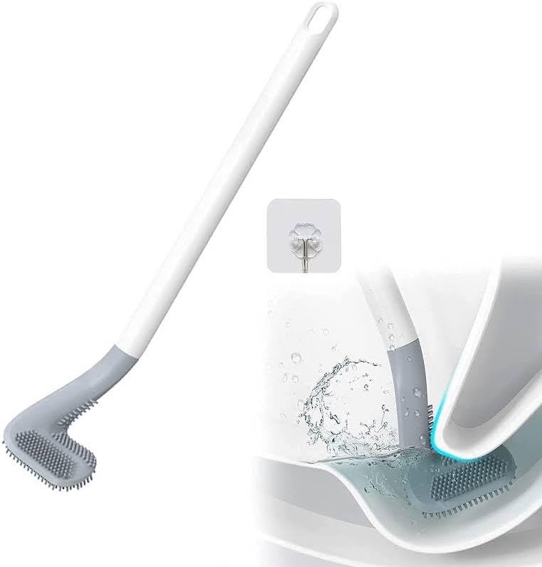 Silicon Toilet Brush with Slim No-Slip Long Handle, Flex Toilet Brush Anti-drip Set, 360 Deep Golf Head Brush Toilet - Bathroom Cleaning Brush (Golf Shape Toilet Brush)