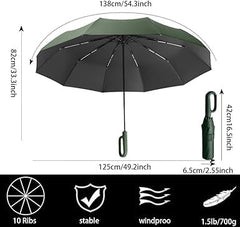 Umbrella for Men Women || Folding With Carabiner Handle || 10 Reinforced Ribles || Windproof and Sunproof || Auto Umbrella Big Size for Men/Women/Kids (Green)