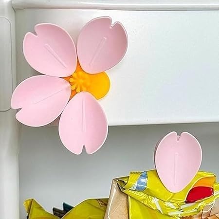 2-in-1 Sakura Food Bag Clip & Fridge Magnets, 3D Plastic Flower Snack Sealing Clip, Creative Dual Use for Kitchen, Home & Office Decor (Pink)