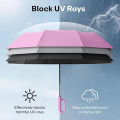 Umbrella for Men Women || Folding Umbrella With Carabiner Handle || 10 Reinforced Ribles || Windproof and Sunproof || Auto Umbrella Big Size for Men/Women/Kids (Pink)