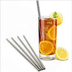 Pack of 4 Reusable Stainless Steel Metal Straws - (Straight) with Brush - Straws for Cold Drink Milk Shake Thick Shake