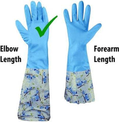 Reusable Rubber Latex PVC Flock lined Long Sleeves elbow length Hand Gloves for Kitchen Dish-Washing, Cleaning, Gardening, Laundry and Sanitation and Lab Work (Blue & red long elbow)