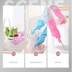 Reusable Rubber Latex PVC Flock lined Long Sleeves elbow length Hand Gloves for Kitchen Dish-Washing, Cleaning, Gardening, Laundry and Sanitation and Lab Work (Blue & red long elbow)