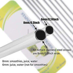 Stainless Steel Straws for Drinking with Brushes Pack of 10Pieces (4 Bent + 4 Straight + 2 Brushes), Silver with Carry Pouch