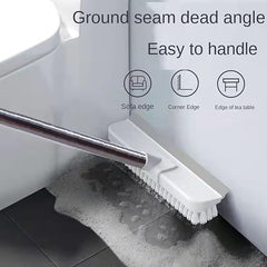 2 in 1 Floor Tiles Cleaning Brush with Wiper 120° Rotating Bathroom Kitchen Household Cleaning Squeegee Mop with Long Handle V-Shape Stiff Bristle Grout Scraper Brush (2 in 1 Brush White)