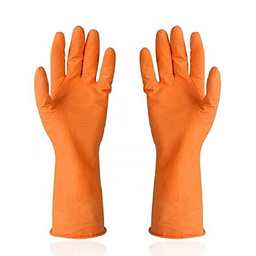 Reusable Rubber Latex PVC Flock lined Long Sleeves elbow length Hand Gloves for Kitchen Dish-Washing, Cleaning, Gardening, Laundry and Sanitation and Lab Work (orange)