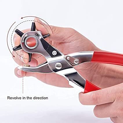 Punch Hole Pliers: Metal Hand Tool with Revolving Heavy-Duty Puncher for Leather Craft, Belts, Watch Bands, Bags, Dog Collars and Fabric (Revolving Punch)
