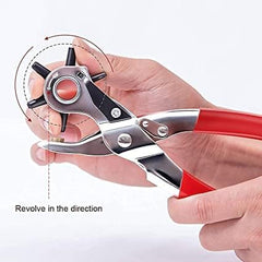 Punch Hole Pliers: Metal Hand Tool with Revolving Heavy-Duty Puncher for Leather Craft, Belts, Watch Bands, Bags, Dog Collars and Fabric (Revolving Punch)
