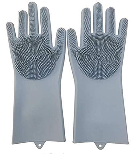 Gloves Magic Silicone Dish Washing Gloves, Silicon Cleaning Gloves, Silicon Hand Gloves for Kitchen Dishwashing and Pet Grooming, Great for Washing Dish, Car, Bathroom (Multicolour, 1 Pair)