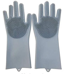 Gloves Magic Silicone Dish Washing Gloves, Silicon Cleaning Gloves, Silicon Hand Gloves for Kitchen Dishwashing and Pet Grooming, Great for Washing Dish, Car, Bathroom (Multicolour, 1 Pair)