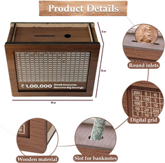 Money Bank Wooden Piggy Bank for Kids & Adults, Coin Box with Carved Design, Savings Box, Mini Bank, Wooden Coin Box, Money Saver, Piggy Bank with Numbers