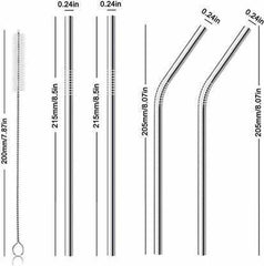 Reusable BPA-Free Metal, Thick, Long, Dishwasher Safe Stainless Steel Drinking Straws, 8.5 Inches (2 Bend and 2 Straight and 1 Cleaning Brushes) (1 Set)