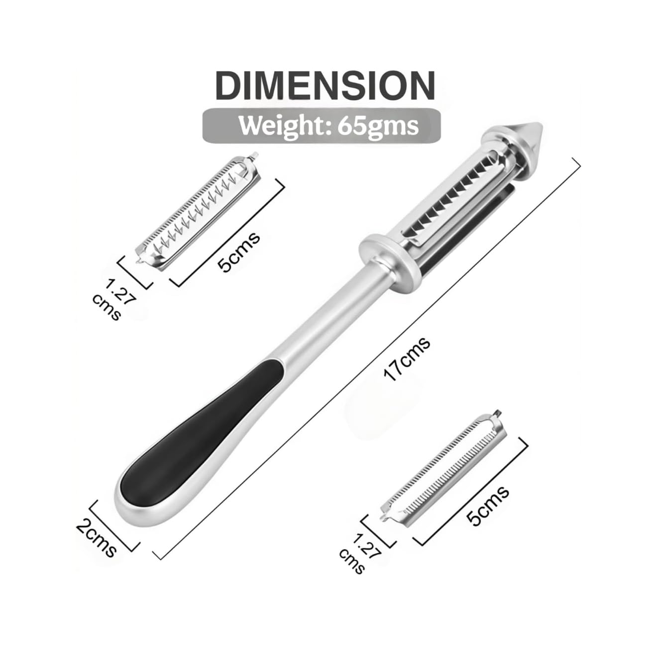 Stainless Steel Peeler for Vegetables and Fruits, 3 in 1 Peeler for Kitchen Multifunctional Double-Edged Julienne and Serrated Blades, Vegetable Peelers for Salad Preparation (Silver/Black)