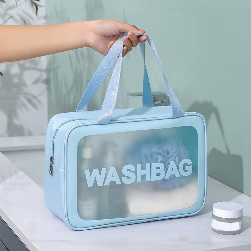 Wash Bag Pouch for Travel Kit Toiletry Bag Cosmetic Bag Make Up Box for Brushes,Accessories with Handle,Large Capacity Translucent Waterproof Travel Storage Organizer Set of 3(Sky Blue)