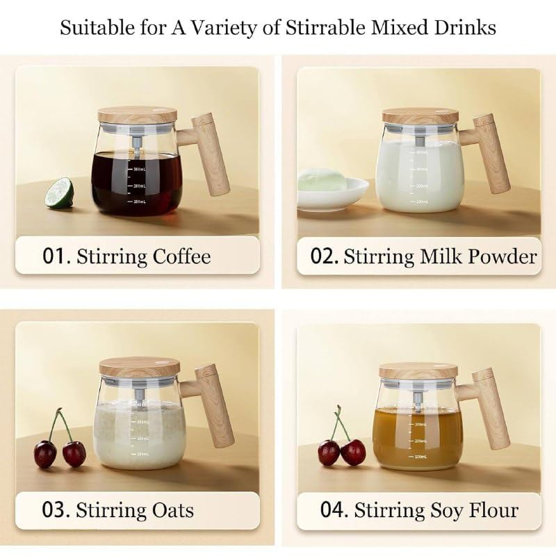 OYZEKX Electric Self-Stirring Coffee Mug Borosilicate Mixing Cup with Lid for Effortless Coffee, Milk, and Protein Powder Mixing at Home, Office, or Travel (400 ml)