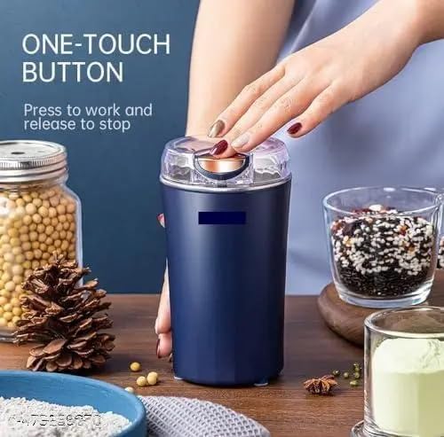 Portable Electric Coffee Grinder Spice & Coffee Bean Grinder Stainless Steel 4 Blade Mixer Grinder for Masala & Herb Push Button Control Durable Grinding Machine for Dry Item