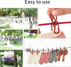 Portable Travel Clothesline, Adjustable Elastic Camping Windproof Retractable Clothes line with 12 PCS Clothespins for Outdoor and Indoor Use (1 PC)