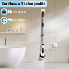 Electric Spin Scrubber,Cleaning Brush Scrubber for Home, 400RPM/Mins-9 Replaceable Brush Heads-90Mins Work Time,Adjustable Size,2 Adjustable Speeds for Bathroom Shower Bathtub Car
