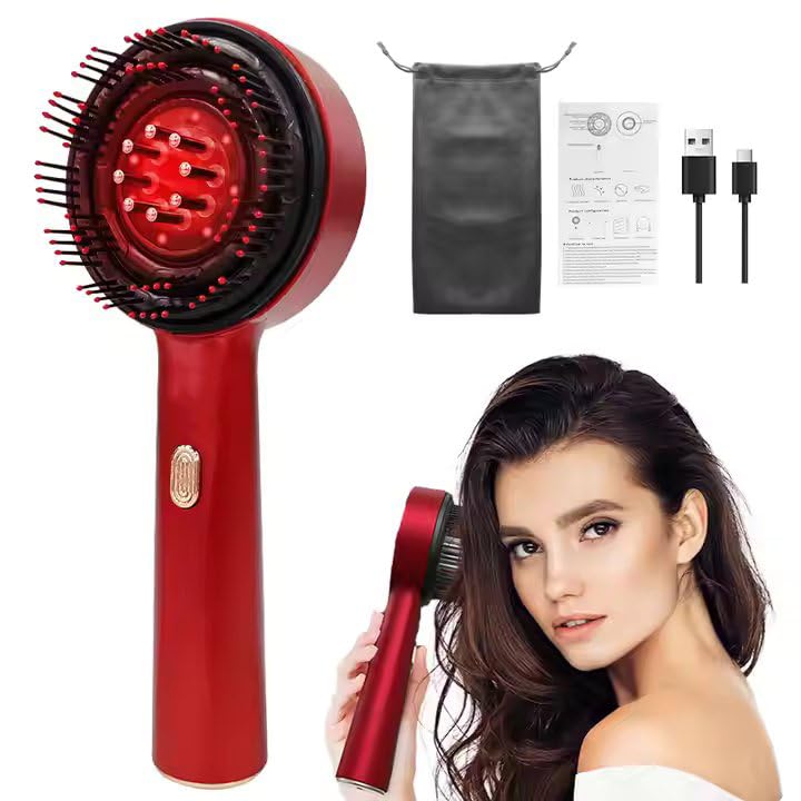 Premium Head Scalp Electric Massager Comb | Scalp Massaging Brush with 2 In 1 Hair Oil Applicator | IPX7 Waterproof,Portable Deep Massager For Hair & Head Relaxation at Home | Shiatsu Massage for Hair Growth/Stress Relax (Red)