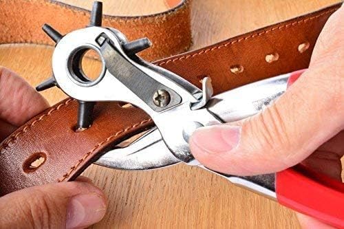 Punch Hole Pliers: Metal Hand Tool with Revolving Heavy-Duty Puncher for Leather Craft, Belts, Watch Bands, Bags, Dog Collars and Fabric (Revolving Punch)