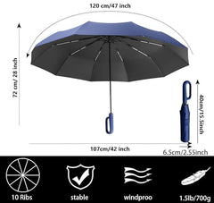 Umbrella for Men Women || Folding Umbrella With Carabiner Handle || 10 Reinforced Ribles || Windproof and Sunproof || Auto Umbrella Big Size for Men/Women/Kids (Blue)