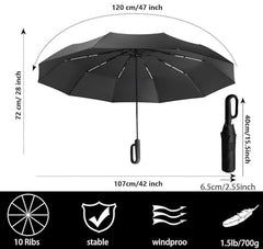 Umbrella for Men Women || Folding Umbrella With Carabiner Handle || 10 Reinforced Ribles || Windproof and Sunproof || Auto Umbrella Big Size for Men/Women/Kids (Black)