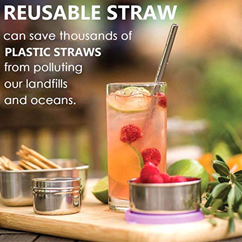 Reusable BPA-Free Metal, Thick, Long, Dishwasher Safe Stainless Steel Drinking Straws, 8.5 Inches (2 Bend and 2 Straight and 1 Cleaning Brushes) (1 Set)