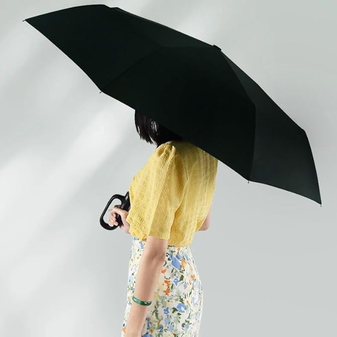 Umbrella for Men Women || Folding Umbrella With Carabiner Handle || 10 Reinforced Ribles || Windproof and Sunproof || Auto Umbrella Big Size for Men/Women/Kids (Black)
