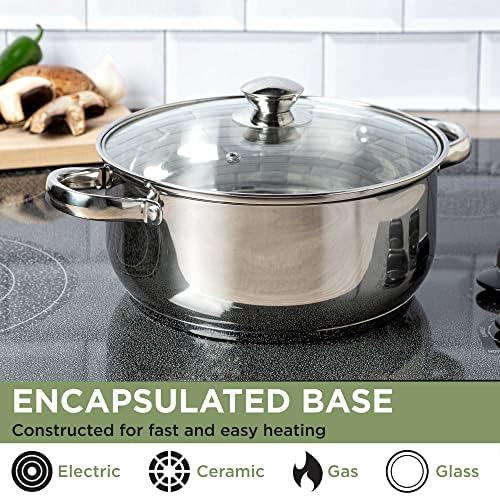 Stainless Steel Dutch Oven with Lid | Kitchen Cooking and Serving Bowl Set | (Non-Stick, Induction Bottom) - Silver (1 Liter)