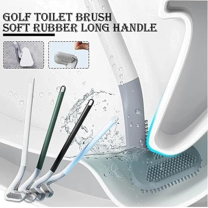 Silicon Toilet Brush with Slim No-Slip Long Handle, Flex Toilet Brush Anti-drip Set, 360 Deep Golf Head Brush Toilet - Bathroom Cleaning Brush (Golf Shape Toilet Brush)