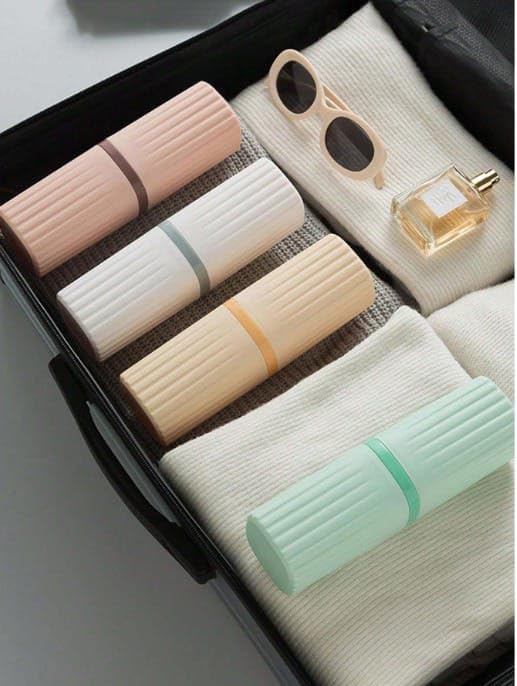 Travel Tooth Brush Holder for Bathroom Square Toothbrush Holder for Travel, Portable Toothbrush Case & Tooth Brush Cover Box Organizer for Traveling, Camping, & Business Trips (Pink)