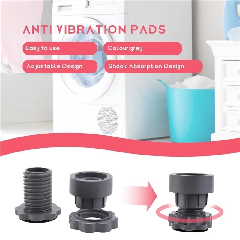 Washing Machine Vibration Pads, Floor Trays, Refrigerator Stand, Washing Machine Stand,Height Adjustment Feet for Refrigerators, Fridge Stands with Anti-Slip Rubber (4 Pcs Set) (Grey-Rubber)