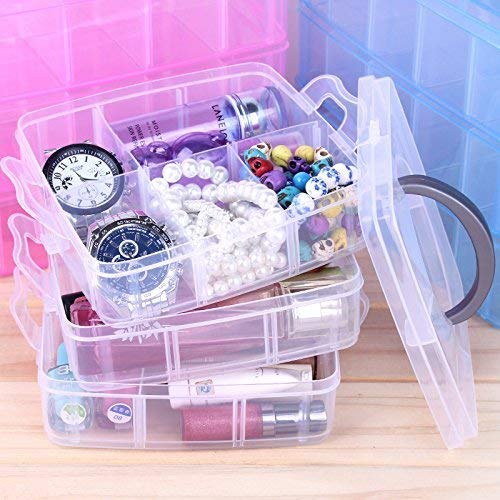 Plastic 3 Tier Stackable Adjustable 18 Compartment Slot Snap-Lock Bead Craft Jewellery Tool Organiser (White)