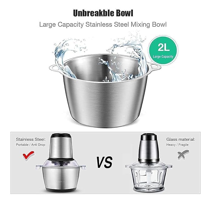 Stainless Steel Electric Meat Grinders with Bowl for Heavy Kitchen Food Chopper(2 Liter)
