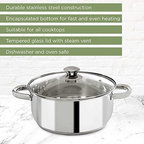 Stainless Steel Dutch Oven with Lid | Kitchen Cooking and Serving Bowl Set | (Non-Stick, Induction Bottom) - Silver (1 Liter)