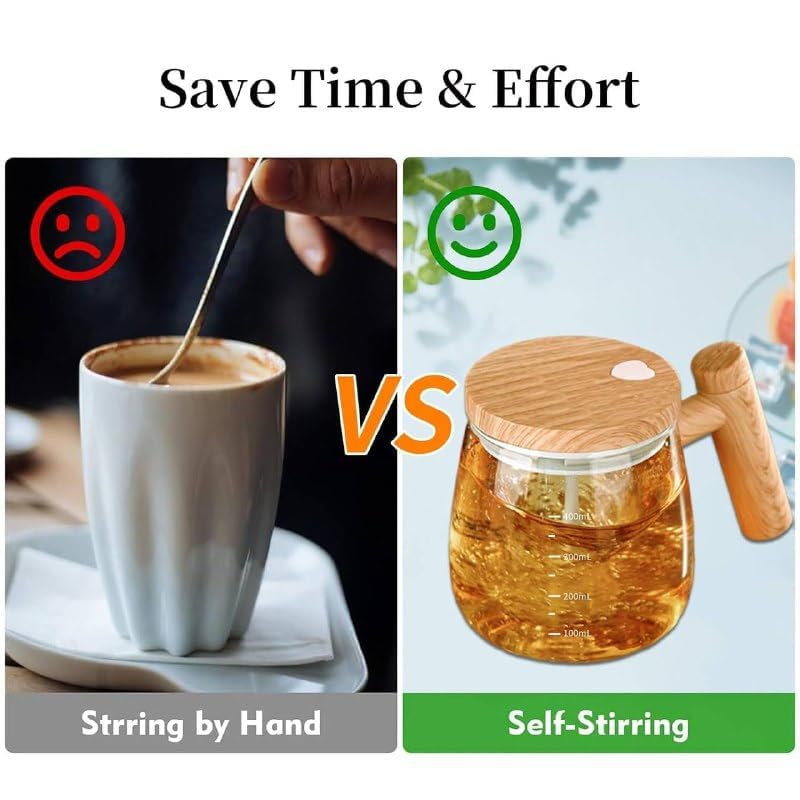 OYZEKX Electric Self-Stirring Coffee Mug Borosilicate Mixing Cup with Lid for Effortless Coffee, Milk, and Protein Powder Mixing at Home, Office, or Travel (400 ml)