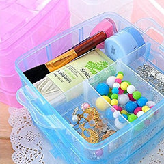 Plastic 3 Tier Stackable Adjustable 18 Compartment Slot Snap-Lock Bead Craft Jewellery Tool Organiser (Sky Blue)