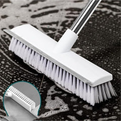 2 in 1 Floor Tiles Cleaning Brush with Wiper 120° Rotating Bathroom Kitchen Household Cleaning Squeegee Mop with Long Handle V-Shape Stiff Bristle Grout Scraper Brush (2 in 1 Brush White)