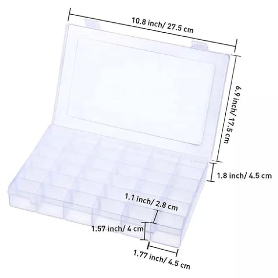 24 Grids Clear Plastic Organizer Box, BUG HULL Craft Storage Container Jewelry Box with Adjustable Dividers for Beads Art DIY Crafts Jewelry Fishing Tackle Metal Parts Accessories Screws Button