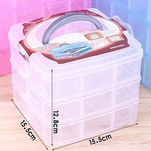 Plastic 3 Tier Stackable Adjustable 18 Compartment Slot Snap-Lock Bead Craft Jewellery Tool Organiser (White)