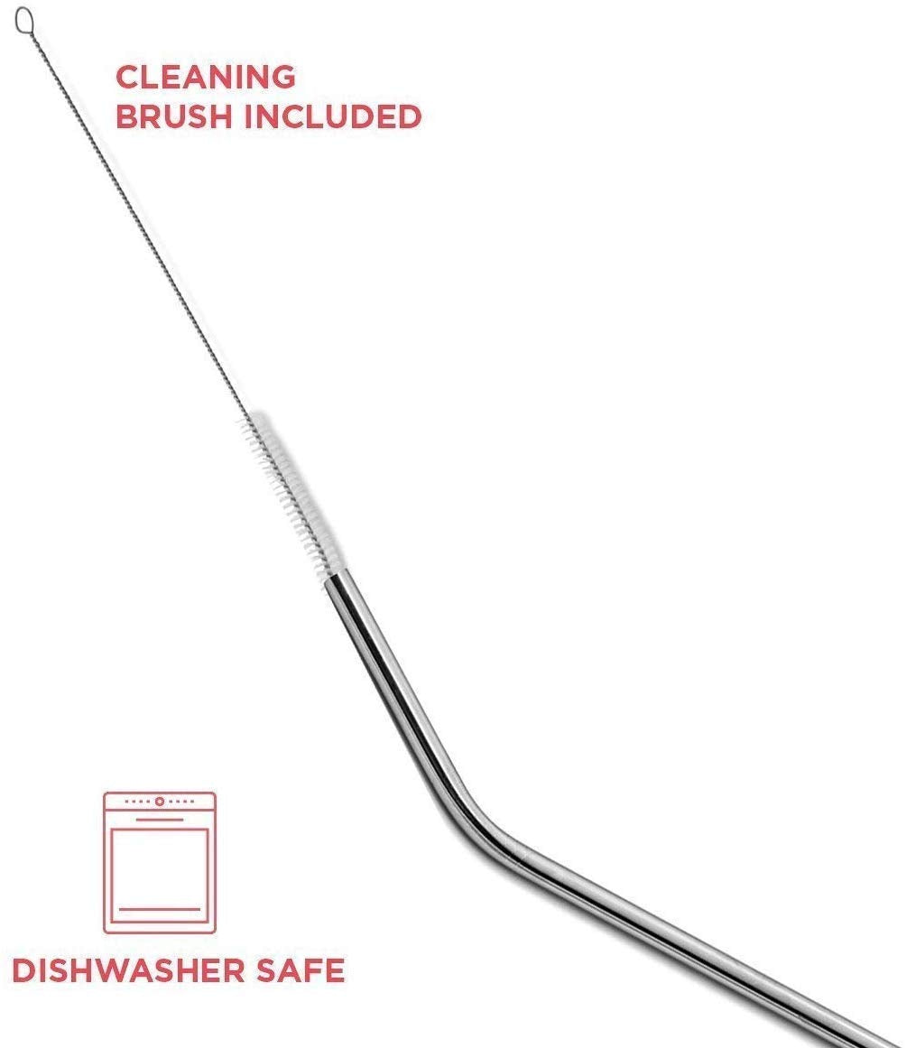 Steel Straws, Bended Stainless Steel Straws for Drinking, Extra Wide Straws for Smoothie, Milkshake Straw, Cold Drink Straw, Reusable Straws, BPA Free, 8 inch Long (8 Bent Straw)